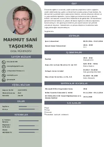 Gıda Mühendisi CV Örnekleri cv indir